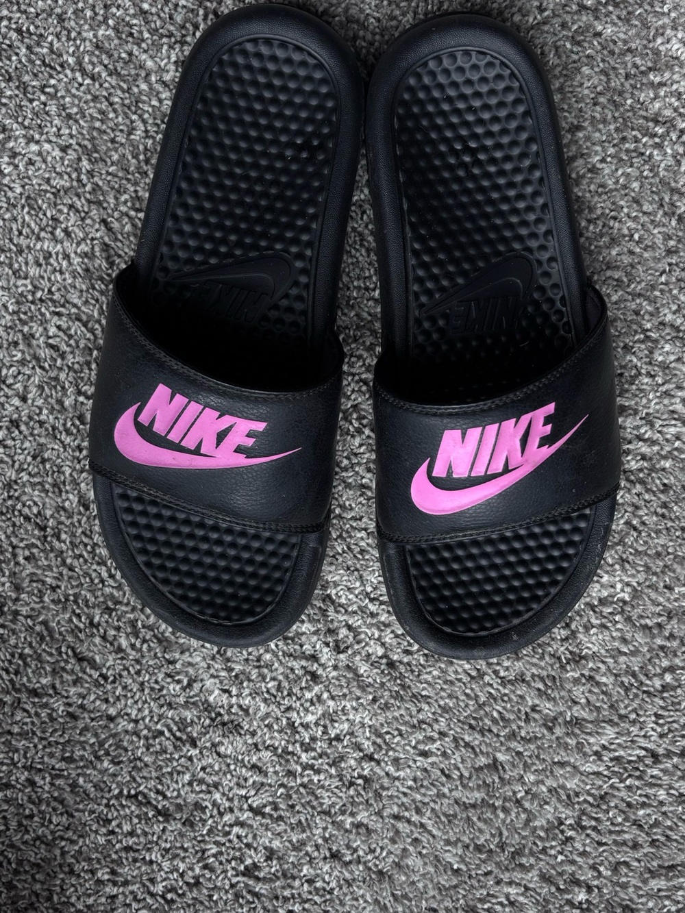 Nike Black Slide Sandals with Pink Logo Accent